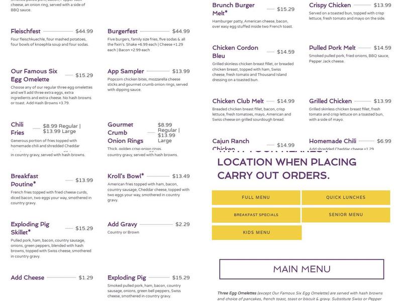 Kroll's Diner Menu