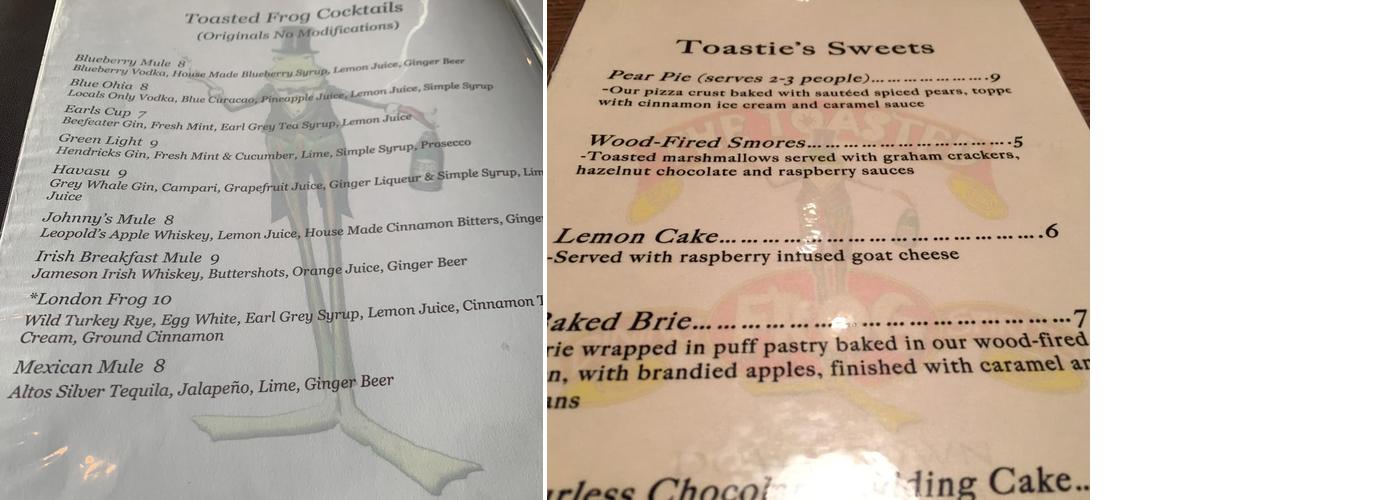 The Toasted Frog Menu