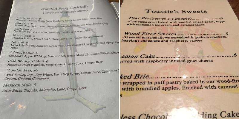 The Toasted Frog Menu