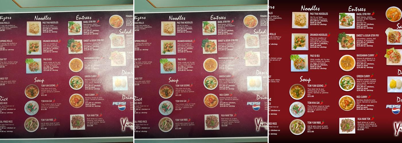 Yim Siam Thai Menu
