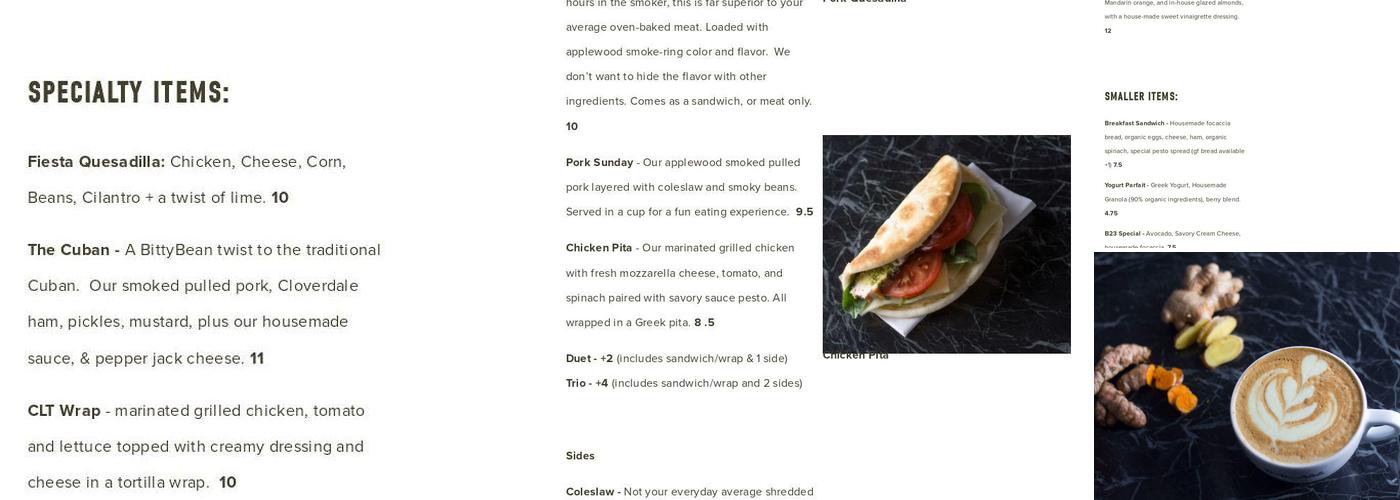 BittyBean Coffee Menu