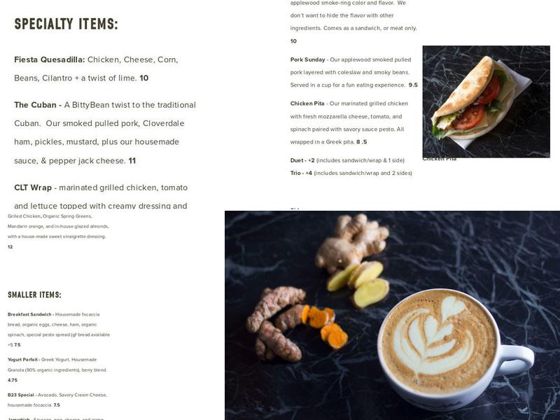 BittyBean Coffee Menu