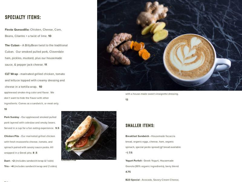 BittyBean Coffee Menu