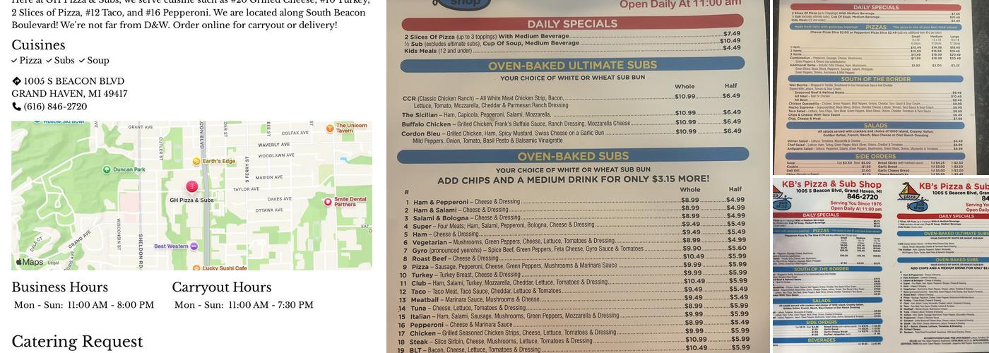 GH Pizza & Subs Menu