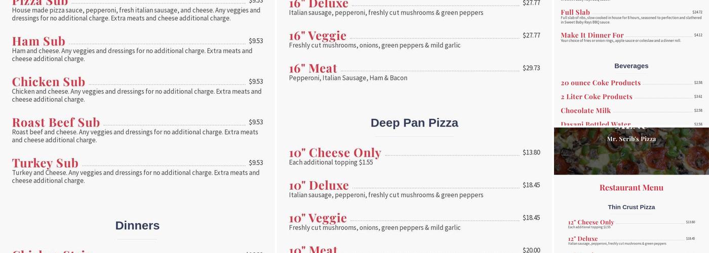 Mr. Scrib's Pizza Menu