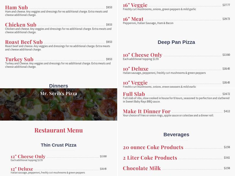 Mr. Scrib's Pizza Menu