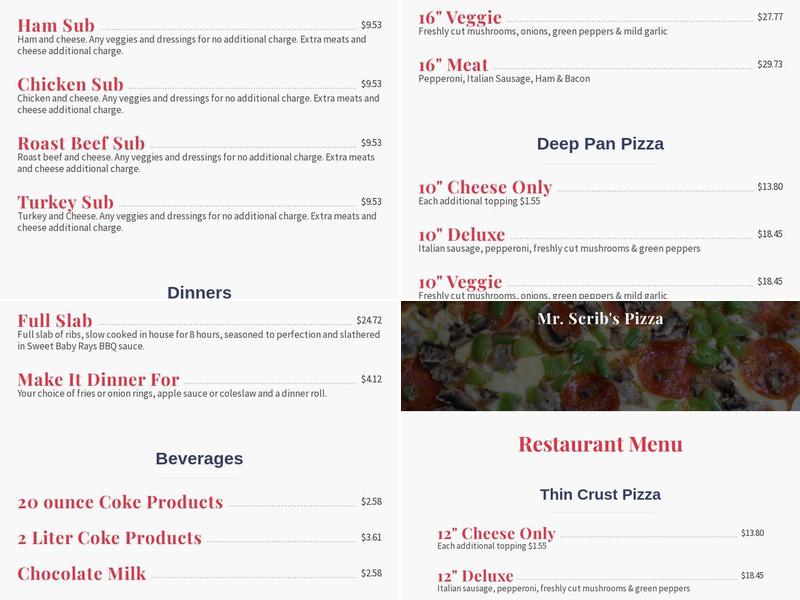 Mr. Scrib's Pizza Menu