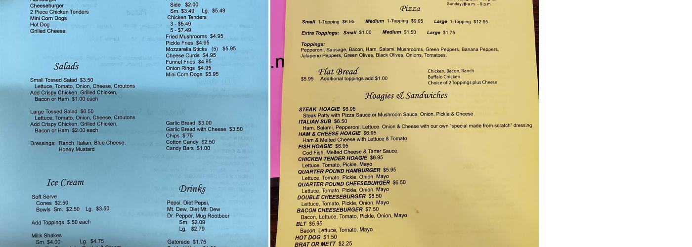 Lake Lorelei Restaurant Menu