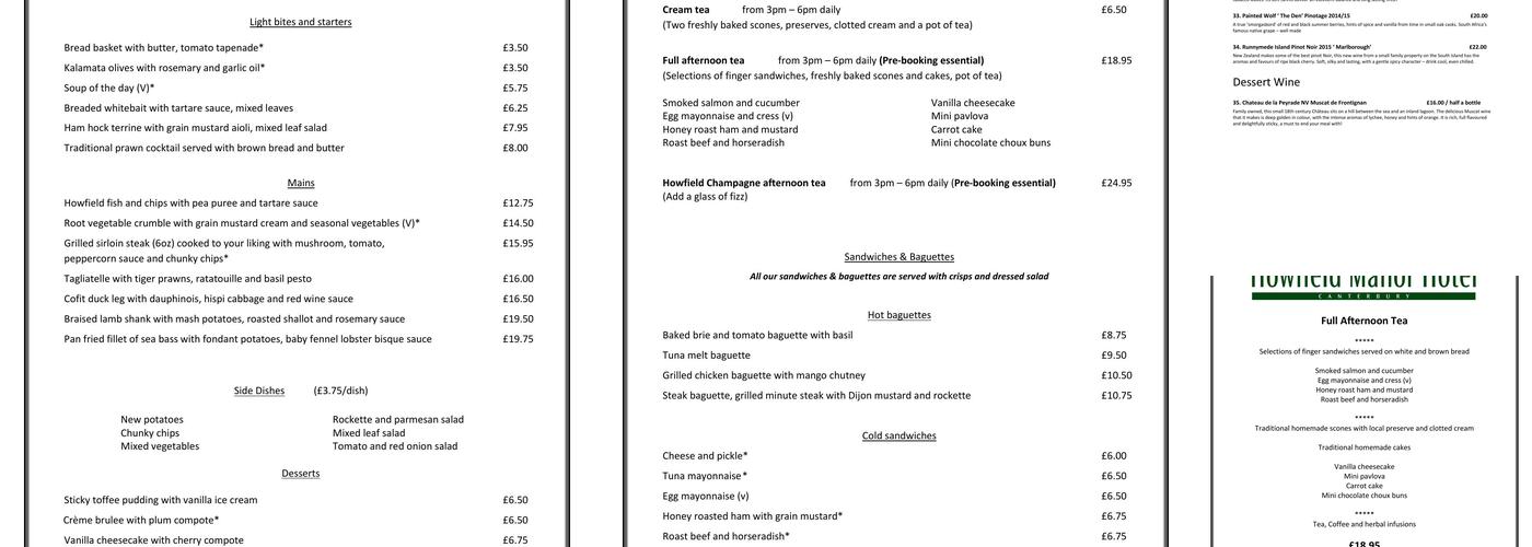 The Old Well Restaurant Menu