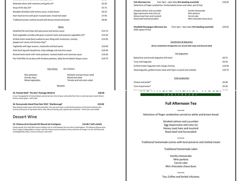 The Old Well Restaurant Menu