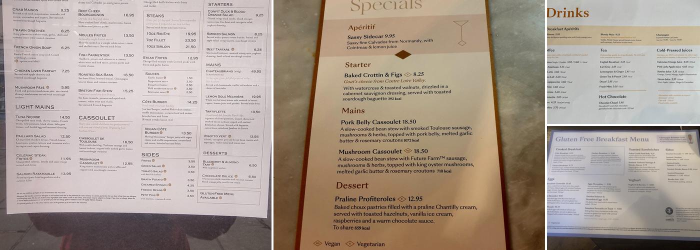 Côte Canterbury Menu