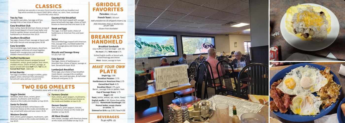 Cozy Corner Cafe Menu