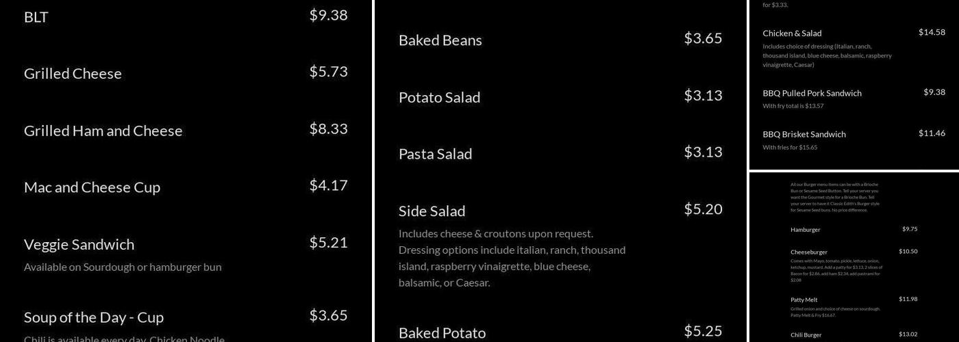 Ediths Cafe Menu