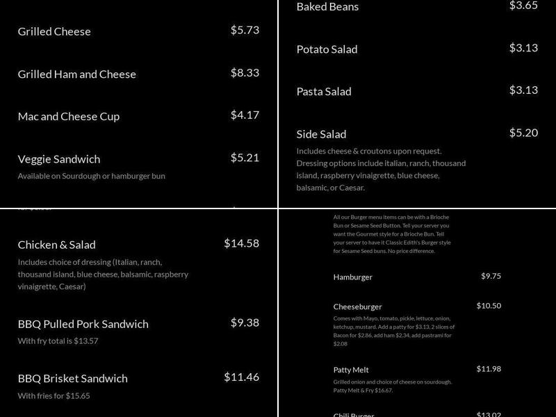 Ediths Cafe Menu