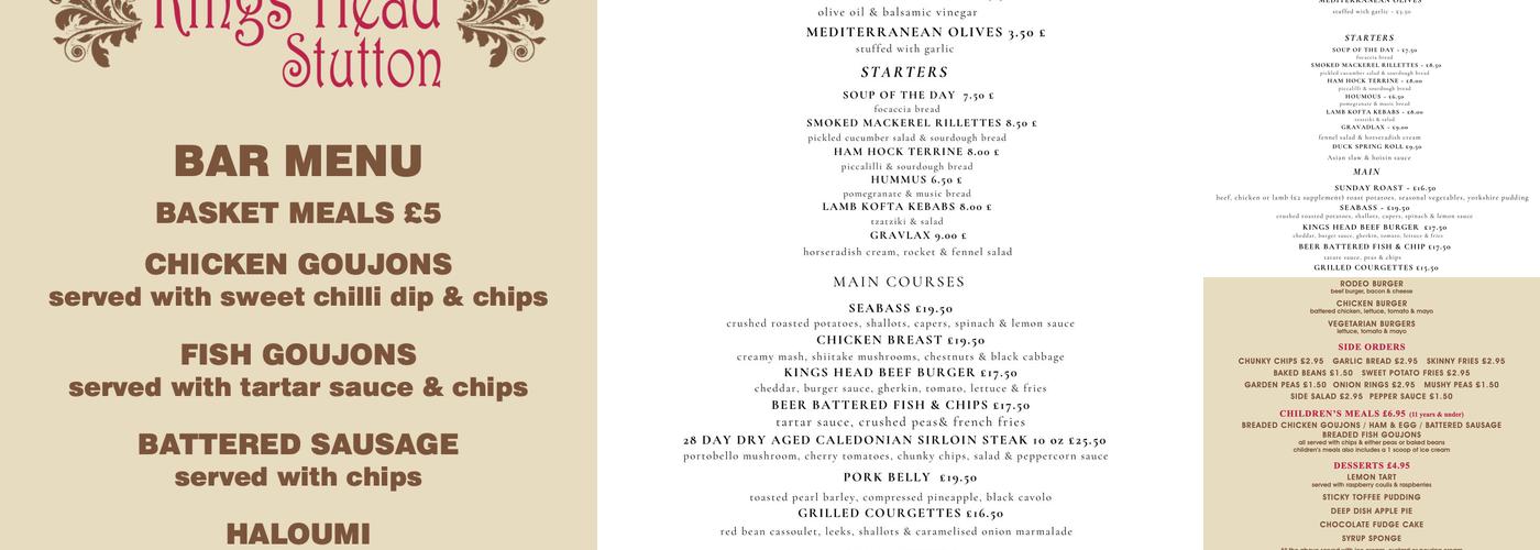 Kings Head Stutton Menu
