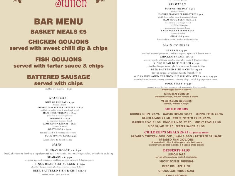 Kings Head Stutton Menu