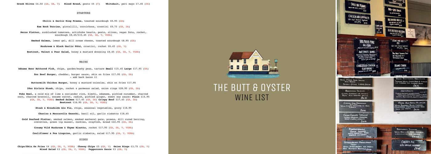 The Butt & Oyster Menu