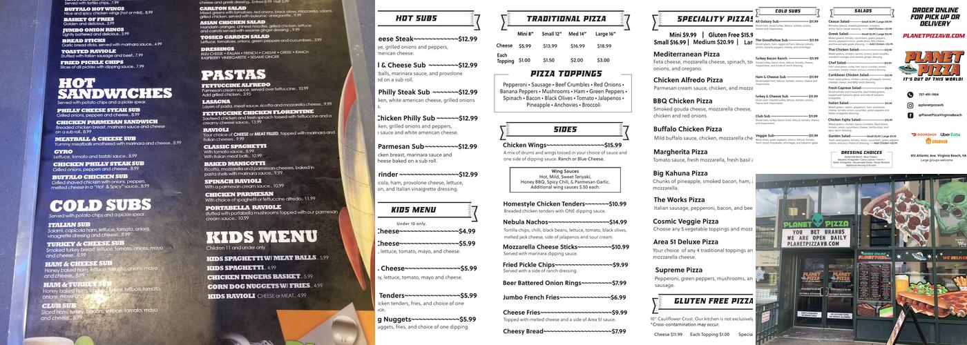 Planet Pizza Menu