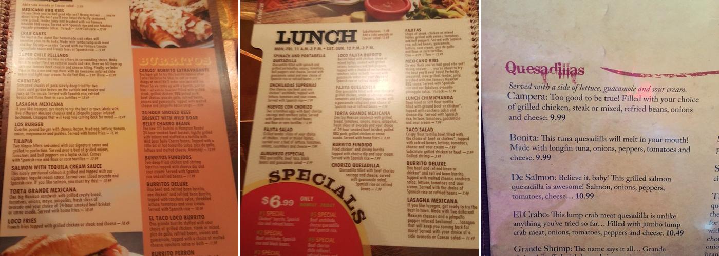 El Taco Loco Mexican Restaurant Menu