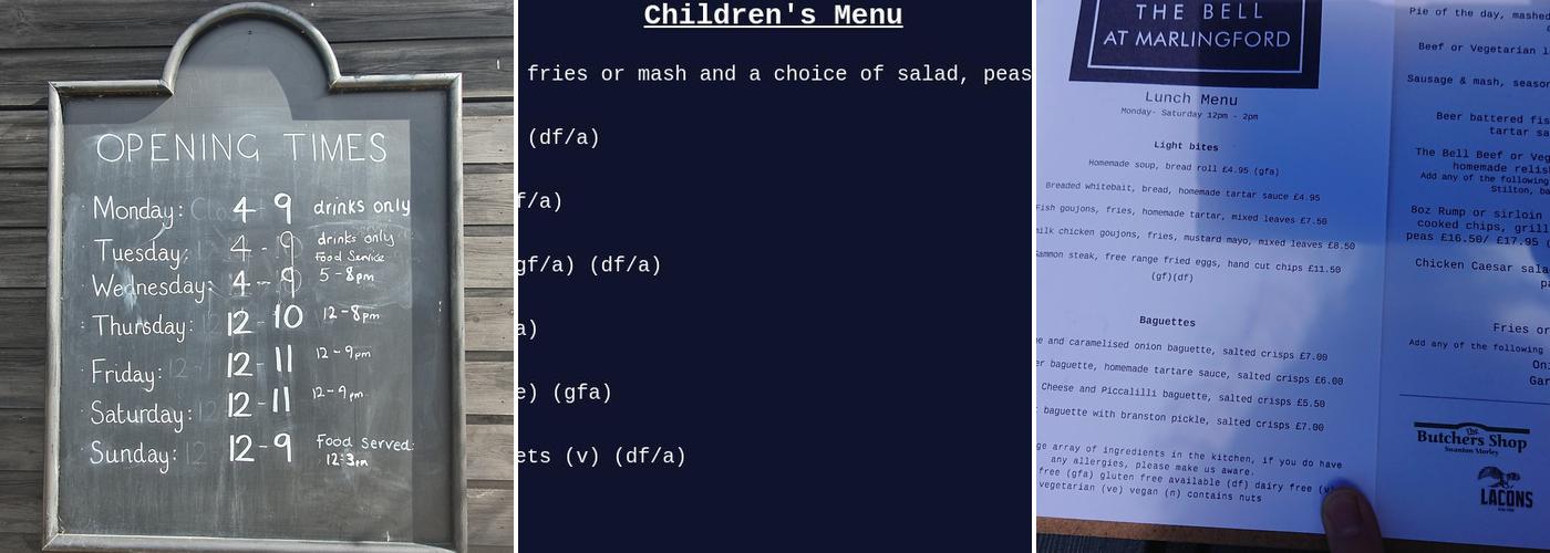 The Marlingford Bell Menu