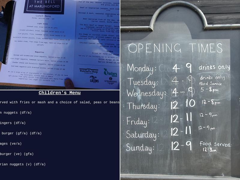 The Marlingford Bell Menu