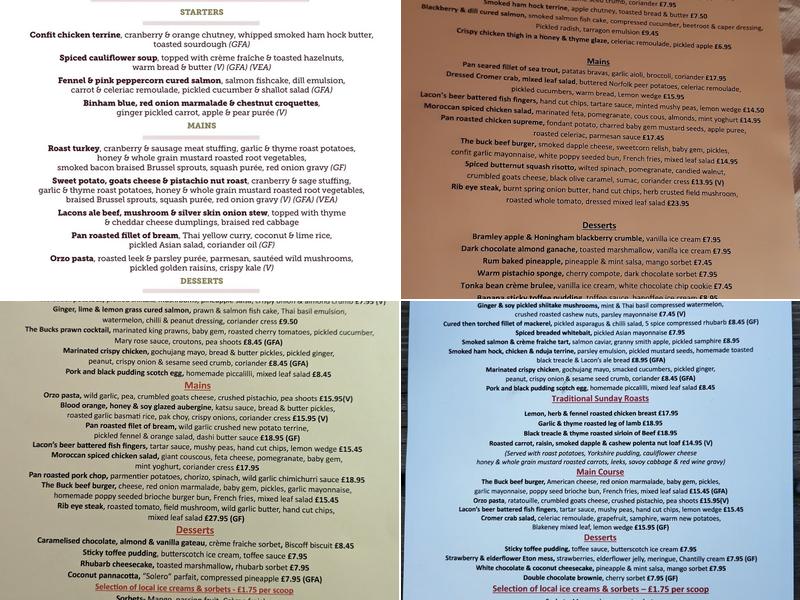 The Honingham Buck Menu