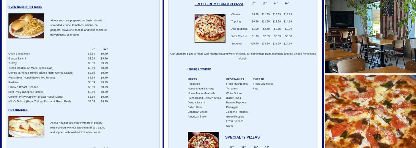 Mike's Pizza Menu