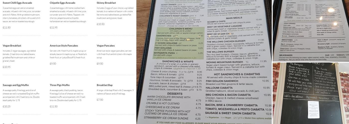 The Willows Cafe Bistro Menu