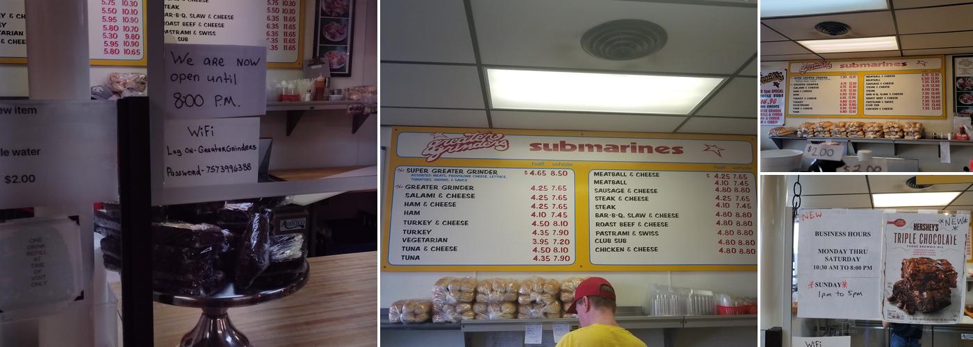 Greater Grinders Submarines Menu