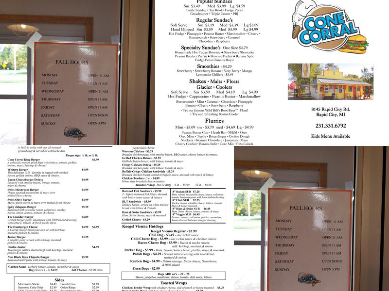 Cone Corral & Pizzeria Menu