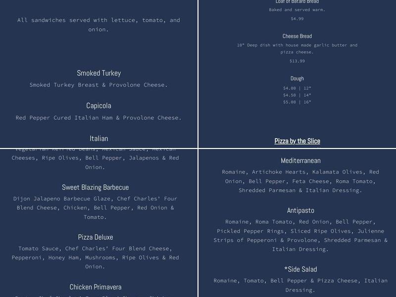 Chef Charles’ Menu