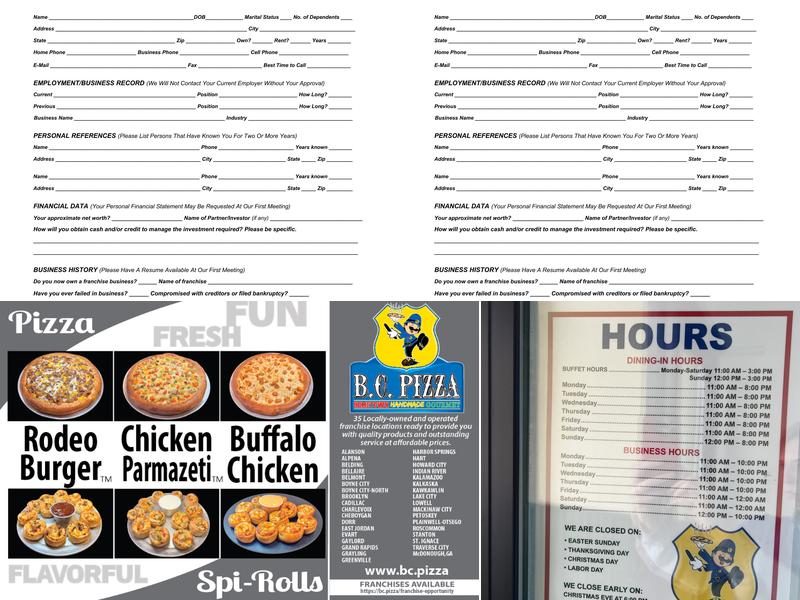 B.C. Pizza Menu