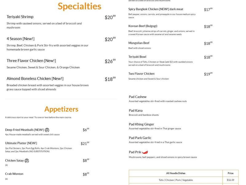 Thai Kitchen Menu