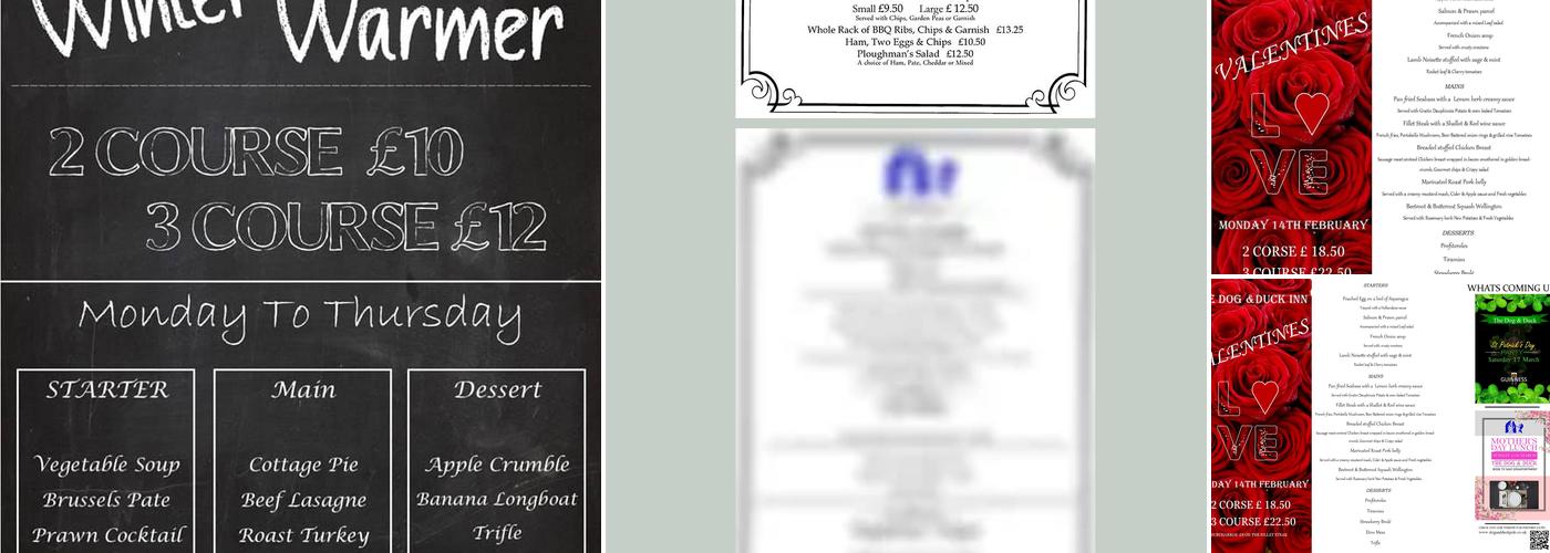 The Dog and Duck inn Menu