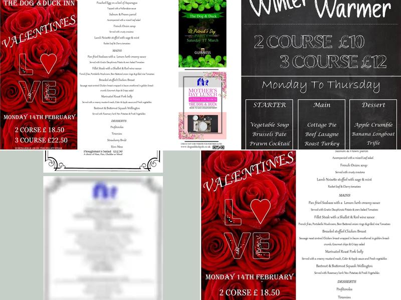 The Dog and Duck inn Menu