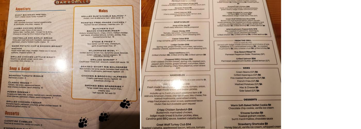 Camp Critter Bar & Grill Menu