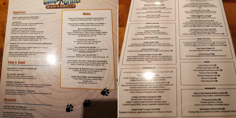 Camp Critter Bar & Grill Menu