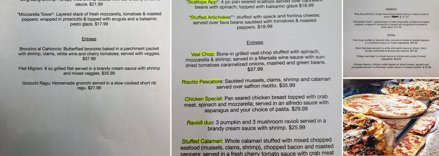 Amalfi Pizzeria & Ristorante Menu