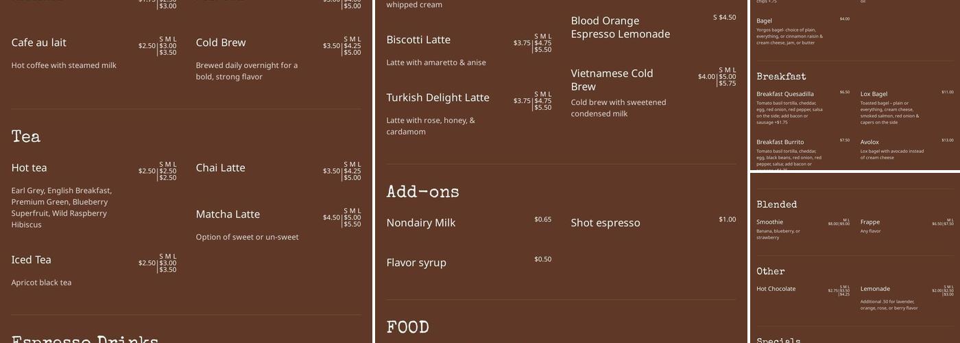 Borjo Coffeehouse Menu