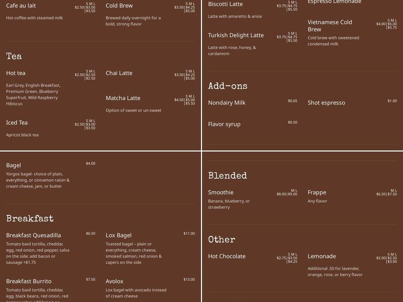 Borjo Coffeehouse Menu