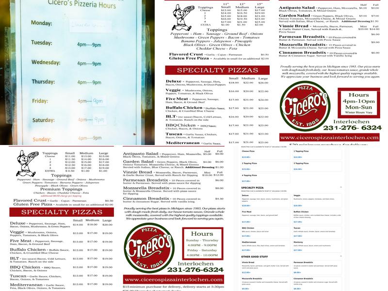 Cicero’s Pizza Menu