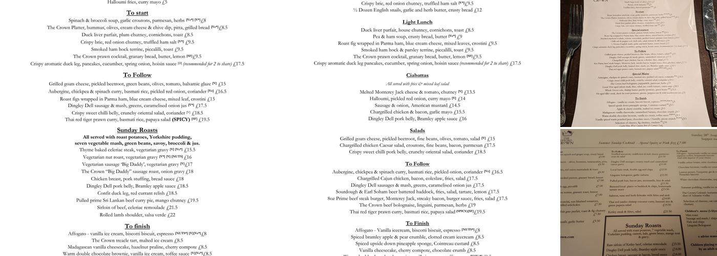 The Ufford Crown Menu