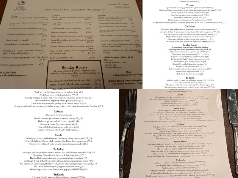 The Ufford Crown Menu