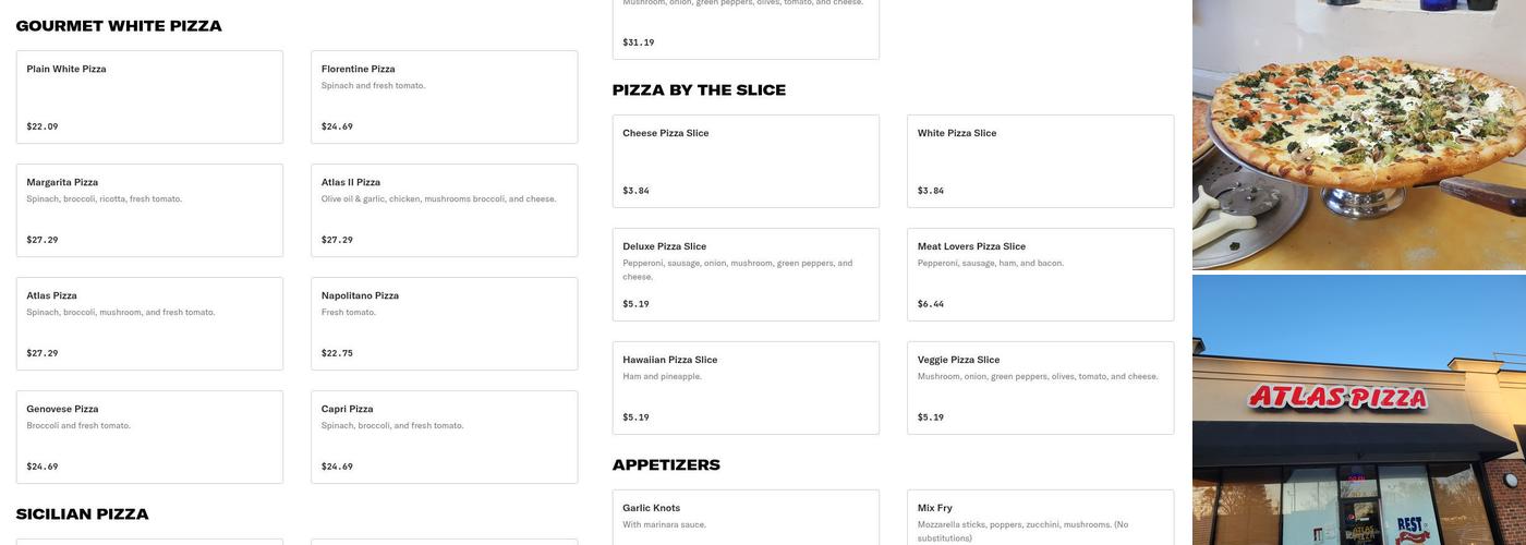 Atlas Pizza Menu