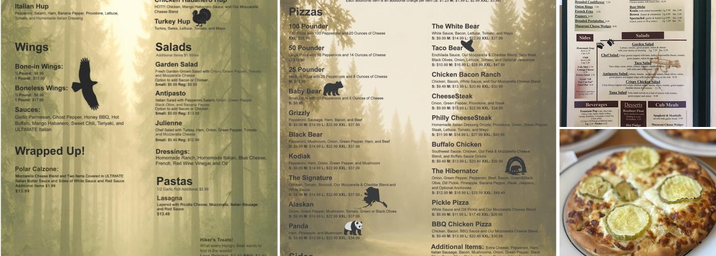 Bear's Den Pizzeria Menu