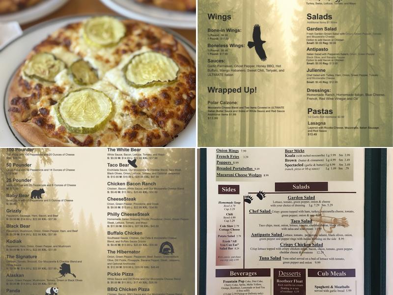 Bear's Den Pizzeria Menu