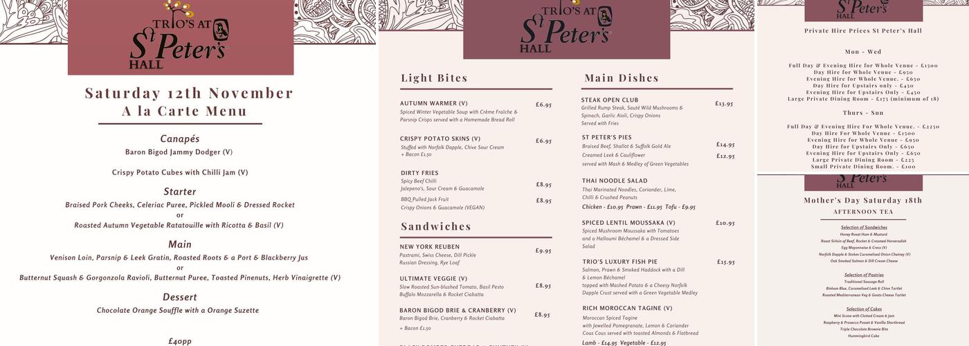 St Peter's Hall Menu