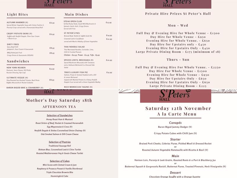 St Peter's Hall Menu