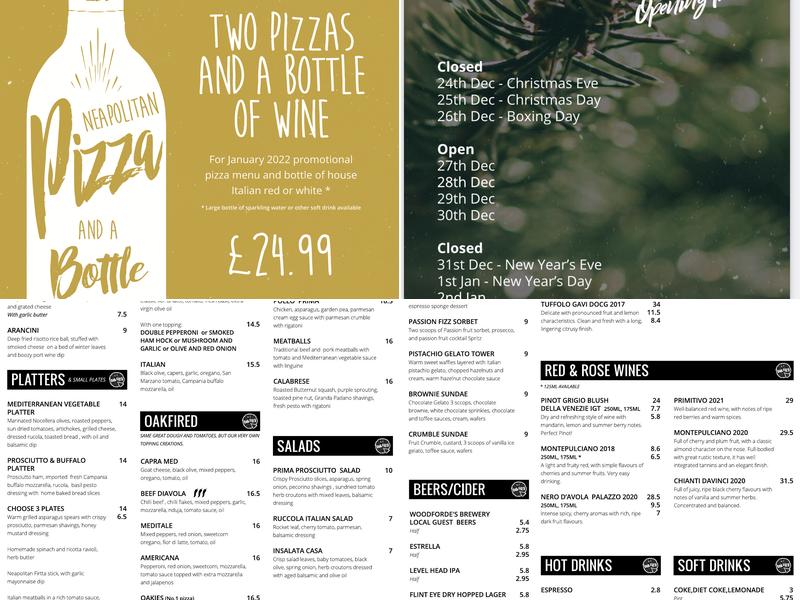 Oak Fired At The Royal Oak Menu