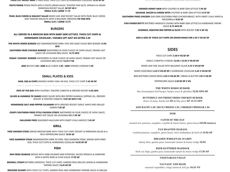 White Horse Inn Neatishead Menu